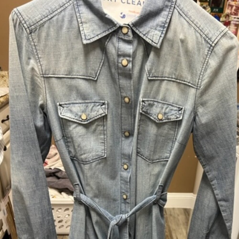Gap 1969 Chambray Denim Pearl Snap Front Long Sleeve Belted Shirt Dress -Size 2